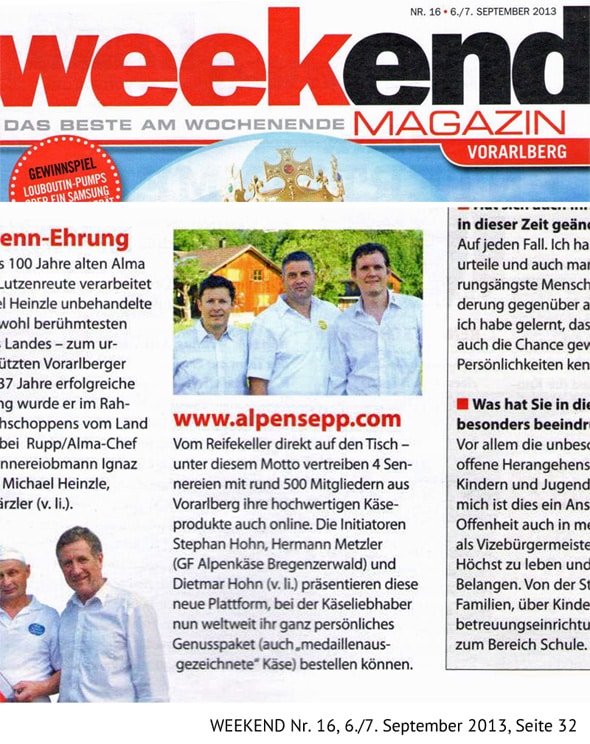 Alpen Sepp im weekend Magazin, Nr. 16, 6./7. September 2013