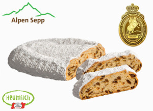 Jetzt vorbestellen: ORIGINAL Dresdner Christstollen - Alpen Sepp im Advent 3 Dresdner Christstollen mit Heumilchzutaten