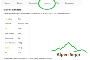 Die neue EU Lebensmittel Informationsverordnung (LMIV) 2 Nährwertangabe Käse im Alpen Sepp Käseshop