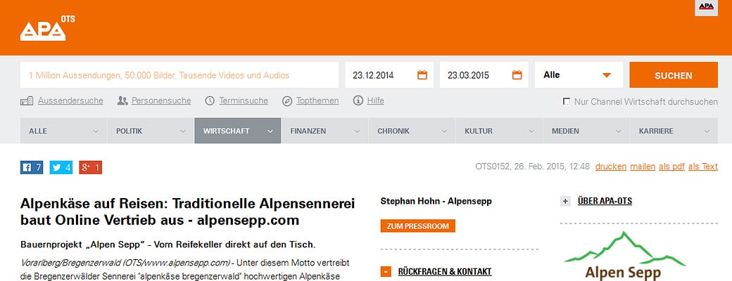 APA Pressebericht Alpen Sepp