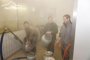 Bauern liefern Milch an vom Alpen Sepp