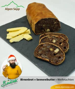 Birnenbrot mit Sennerei Butter im Weihnachtsset