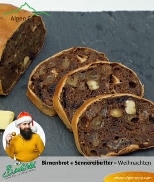 Birnenbrot mit Sennerei Butter im Weihnachtsset