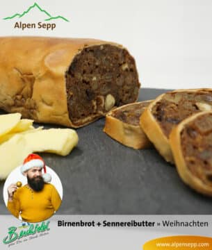Birnenbrot mit Sennerei Butter im Weihnachtsset