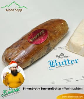 Birnenbrot mit Sennerei Butter im Weihnachtsset